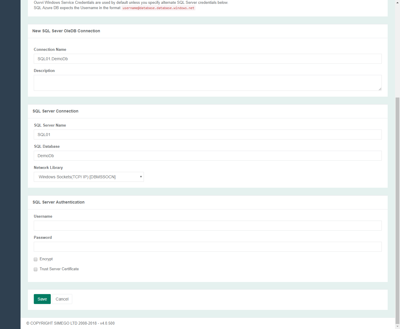 Connection Library SQL Server