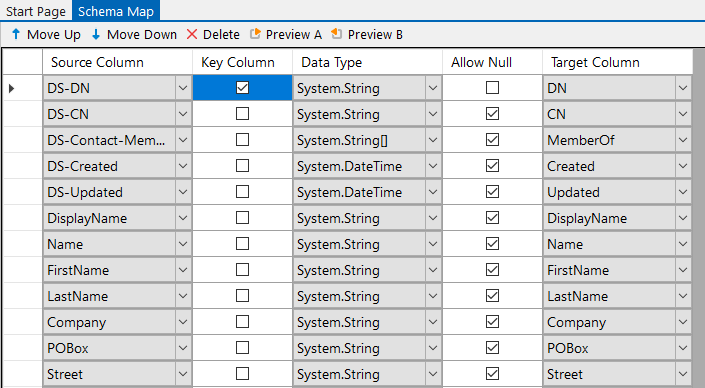 Export Schema Mapping