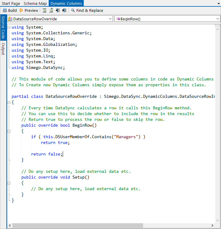 Dynamic Column Filtering