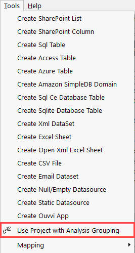 Analysis Grouping Tools Menu