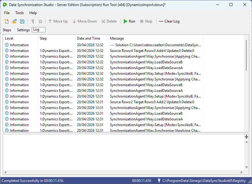 Dataverse to SQL Log Output