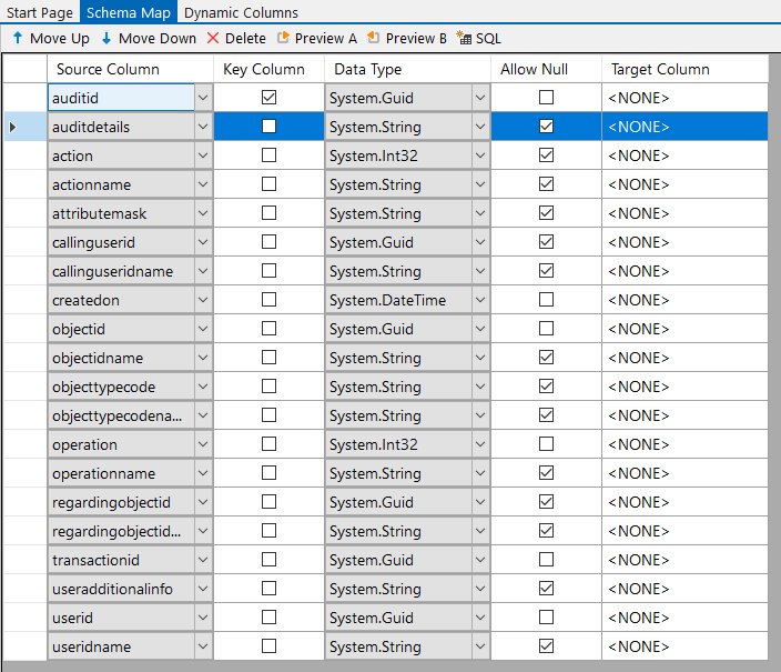 Schema - Source Columns