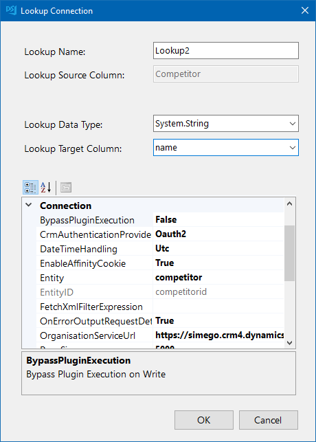 Lookup Configuration Window - Competitor