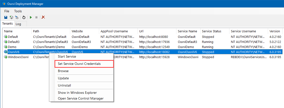 Set Ouvvi Service Credentials