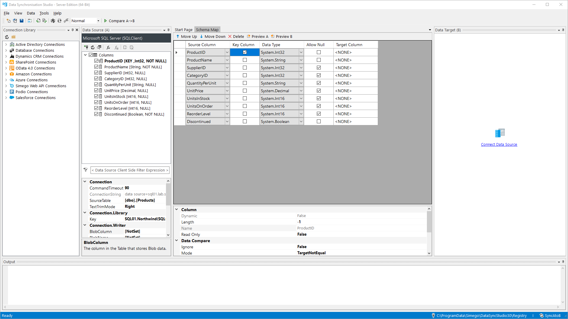 SQL Table Source Connected